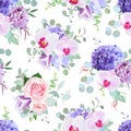 Seamless vector design pattern from rose, orchid, carnation, hyd Royalty Free Stock Photo