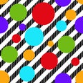 Seamless vector diagonal black and white stripes and colorful do