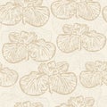 Seamless vector doodle iris flower beige pattern. Monochrome sketch print.