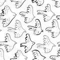 Seamless vector doodle pattern with black birds. Royalty Free Stock Photo