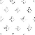 Seamless vector doodle pattern with black birds. Royalty Free Stock Photo