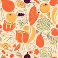 Seamless vector drawing of various vegetables Royalty Free Stock Photo