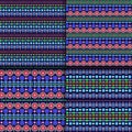 Seamless vector ethnic tribal pattern with chains of multicolored dots and circles on dark blue background Royalty Free Stock Photo