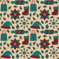 A seamless vector flat pattern featuring eco-friendly Christmas elements. Royalty Free Stock Photo