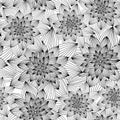 Seamless vector floral abstract monochromatic pattern. Black flowers on white background. Royalty Free Stock Photo