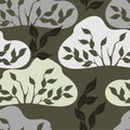 Seamless vector floral flat pattern, stylish silhouettes of leaves and tree crowns, elegant background for fabric, wallpaper, Royalty Free Stock Photo