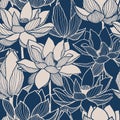 Seamless vector floral lotus hand drawn pattern Royalty Free Stock Photo