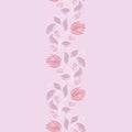 Seamless vector floral pattern with abstract flowers and leaves in pastel pink colors on light background. Endless vertical border Royalty Free Stock Photo