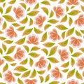 Seamless vector floral pattern with abstract flowers and leaves in red and green colors on white background. Ornate endless print