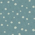 Seamless vector floral pattern with abstract flowers in monochrome blue-gray colors. Simple background in retro style Royalty Free Stock Photo