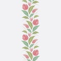 Seamless vector floral pattern with abstract mosaic flowers in green and pink colors on light background. Endless vertical border