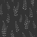 Seamless vector floral pattern with abstract small branches in black and white colors