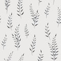 Seamless vector floral pattern with abstract small branches in black and white colors