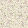 Seamless vector floral pattern abstract spring flowers and tree blossom hand drawn in sketch style in pastel colors. Endless Royalty Free Stock Photo