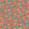 Seamless vector floral pattern abstract spring flowers and tree blossom hand drawn in sketch style in pastel pink and blue colors Royalty Free Stock Photo