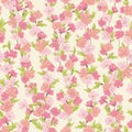 Seamless vector floral pattern abstract spring flowers and tree blossom hand drawn in sketch style in pastel pink and white colors Royalty Free Stock Photo