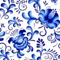 Seamless vector floral pattern background in the style of Gzhel. Traditional russian ornament. Royalty Free Stock Photo