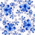 Seamless vector floral pattern background in the style of Gzhel. Traditional russian ornament. Royalty Free Stock Photo