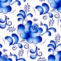 Seamless vector floral pattern background in the style of Gzhel. Traditional russian ornament. Royalty Free Stock Photo