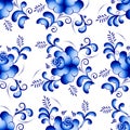Seamless vector floral pattern background in the style of Gzhel. Traditional russian ornament. Royalty Free Stock Photo