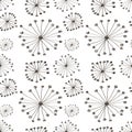 Seamless vector floral pattern. Black and white hand drawn background with abstract flowers. Royalty Free Stock Photo