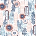 Seamless Vector Floral Pattern with blue & coral pink shades of colors