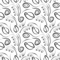 Seamless vector floral pattern. Decorative ornamental black and white background with flowers, leaves and decorative elements. Royalty Free Stock Photo