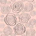 Seamless Vector Floral Pattern With Drawn Stylized Sprals Roses. Monochrome Light Background. Print For Textile, Cloth, Wallpaper