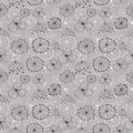 Seamless vector floral pattern. Grey hand drawn background with different flowers Royalty Free Stock Photo