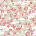 Seamless vector floral pattern with hand drawn cherry flowers in pastel pink and white colors on wave background. Spring blossom Royalty Free Stock Photo