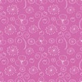 Seamless vector floral pattern. Pink hand drawn background with different flowers and leaves. Royalty Free Stock Photo