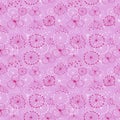 Seamless vector floral pattern. Pink hand drawn background with different flowers. Royalty Free Stock Photo