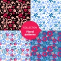 Seamless vector floral pattern set Royalty Free Stock Photo