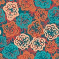 Seamless vector floral pattern in vibrant teal and orange