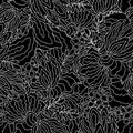 Black wavy flowers seamless pattern