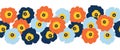 Seamless vector flower border red orange and blue flowers. Repeating floral pattern Scandinavian style. Poppy flowers Royalty Free Stock Photo