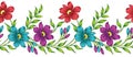 Seamless vector flower border on white background Royalty Free Stock Photo