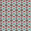 Seamless vector folk christmas pattern with simple flowers and bird silhouettes Royalty Free Stock Photo