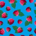 Seamless vector fruits pattern berries ripe raspberries