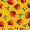 Seamless vector  fruits pattern ripe red strawberry Royalty Free Stock Photo