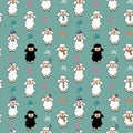 Seamless vector funny sheep background pattern with flower. Sheep with different accessories