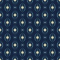 Seamless vector geometric pattern with in blue colors on dark background. Abstract print spotted with small circles