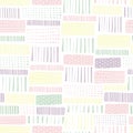 Horizontal Rectangles pastell colors. Seamless vector geometrical pattern. Hand drawn lines on a white background. Endless