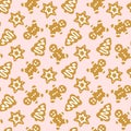 Seamless vector ginger cookies pattern on pink background. Royalty Free Stock Photo