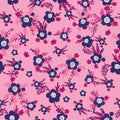Seamless vector girly pattern with bouquets of lowers in pink and purple