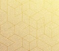Seamless vector golden pattern texture with abstract gold hexagon grid 3d cube structure.
