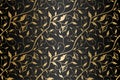 Seamless vector golden texture floral pattern. Luxury repeating damask black background. Premium wrapping paper or silk gold cloth Royalty Free Stock Photo