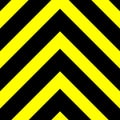 Seamless vector graphic of black upward pointing chevrons on a yellow background. This signifies danger or a hazard Royalty Free Stock Photo