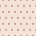 Seamless vector graphic of brown dots linked by brown dashed diagonal lines on a light brown background