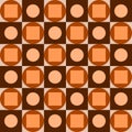 Seamless vector graphic of circles and squares in shades of brown. It might be used as a retro fabric or wallpaper